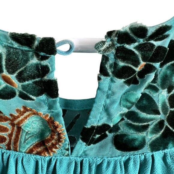 Umgee Womens L Boho Floral Velvet Burn Out Shift Dress Embroidered Bell Sleeve - Picture 7 of 16